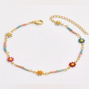 Ankle Bracelet Bohemium Flowers With Gold Chain NWT